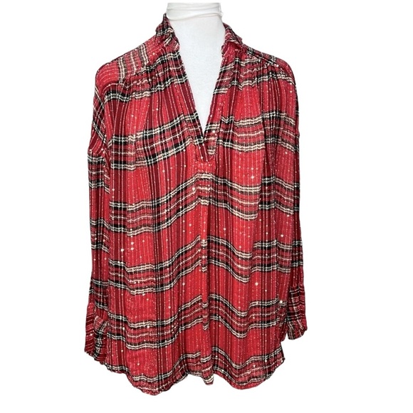 Free People Fearless Love Sequins Blouse Red - Picture 2 of 6